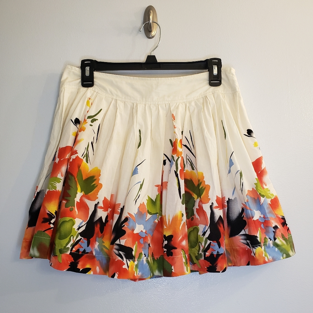 EUC Forever 21 Cream & Floral Flared/A-line Cotton Mini Skirt, Size L